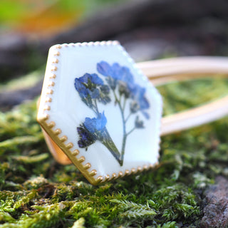Bijou vraies fleurs clermont-ferrand - Barrette cheveux en vraies fleurs de myosotis bleues