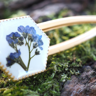 Bijou fleur - Barrette cheveux en vraies fleurs de myosotis bleues