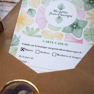 Carte cadeau bijoux fleuris en fleurs d'Auvergne - Bijoux en fleurs à Clermont-Ferrand