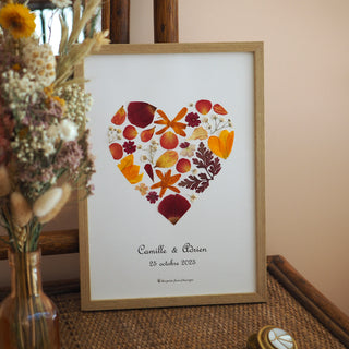 Cadre coeur fleurs du bouquet de mariée - upcycling de bouquet