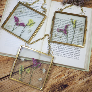 Mini cadre doré fleurs séchées entre deux verres différents modèles
