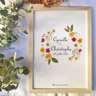 Tableau Herbier personnalisable avec vos prénoms entourés de fleurs d'Auvergne  - 2 - cadre fleurs