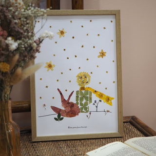 Tableau herbier du Petit Prince de Saint Exupéry en vraies fleurs séchées d'Auvergne - cadre fleurs