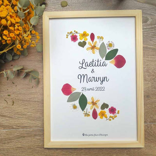 Tableau Herbier personnalisable avec vos prénoms entourés de fleurs d'Auvergne  - 4 - cadre fleurs