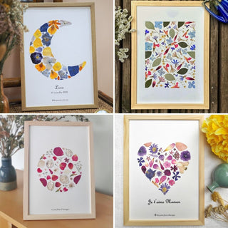 Tableau herbier forme personnalisable motif coeur, rond, rectangle... en fleurs séchées d'Auvergne