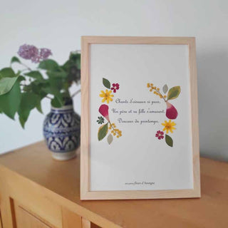 Tableau Herbier avec une poésie ou un message, entouré de feuilles et fleurs d'Auvergne  - 2 - cadre fleurs