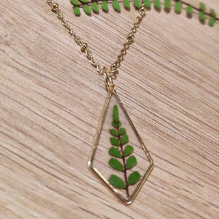 Collier avec feuille de fougère verte - Collier fleur - bijoux vraies fleurs Clermont
