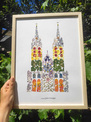 Tirage d'art / affiche / poster de l'herbier Cathédrale de Clermont-Ferrand A3 en fleurs séchées d'Auvergne  - 1