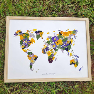 Tirage d'art / affiche / poster de l'herbier map monde / carte du monde A3 en fleurs séchées d'Auvergne - 2