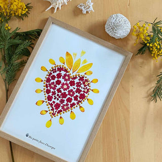 Tirage d'art / affiche / poster de l'herbier coeur ex-voto en fleurs séchées d'Auvergne  - 1