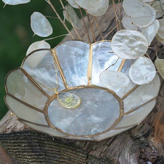 Collier en acier inoxydable doré avec fleurs de carotte dans de la résine transparente - Bijoux vraies fleurs Clermont