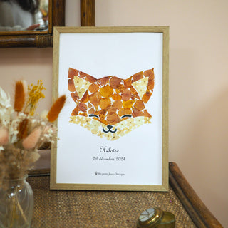 Tableau herbier renard en vraies fleurs - idée cadeau de naissance personnalisable