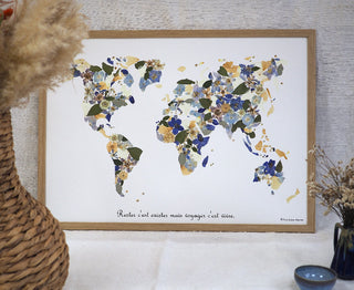 Tableau herbier en vraies fleurs - Herbier de la carte du monde