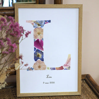 Tableau herbier vraies fleurs initiale L prénom naissance