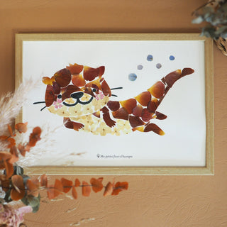 Tableau sur mesure - Herbier loutre avec de vraies fleurs d'Auvergne
