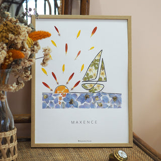Tableau herbier sur mesure de la mer bateau été