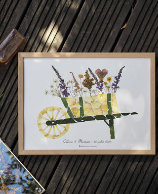Tableau herbier sur mesure en vraies fleurs à partir d'une bouquet de mariée