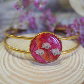 Bracelet jonc doré en vraies fleurs Clermont