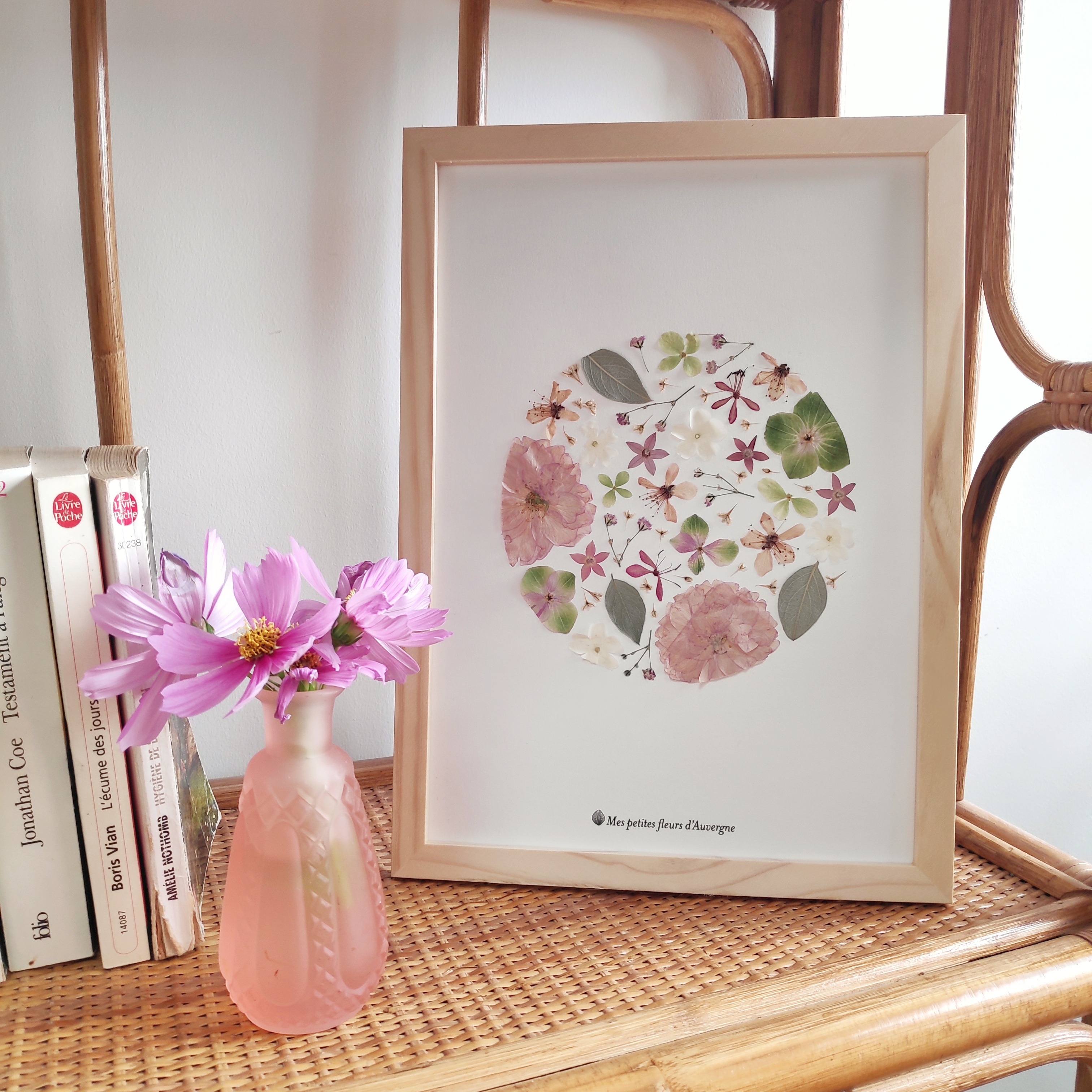 Cadre fleuri - Tableau herbier en fleurs séchées d'Auvergne